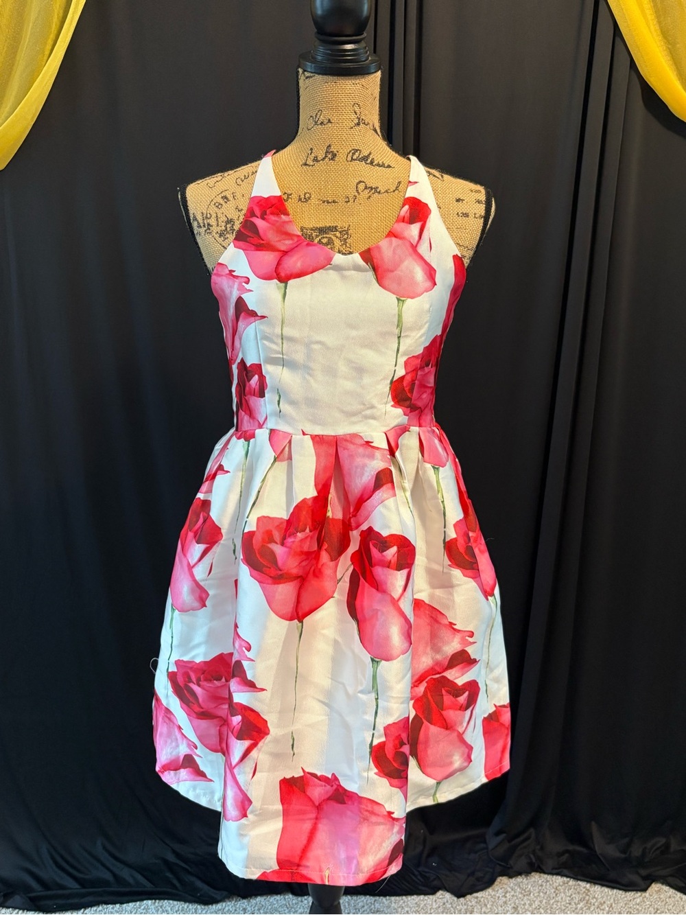 Sleeveless White Dress with Pink Floral Print for Women